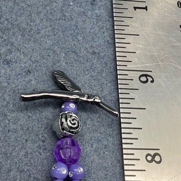 Hummingbird Toggle Bracelet 8 In Purple Silver Flowers Sparkle Faceted Retro - Picture 11 of 11
